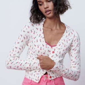 Floral jacquard knit cardigan